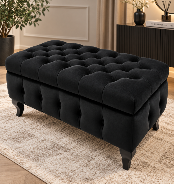 Pufas „Austėja“ – Chesterfield stiliaus, su daiktadėže
